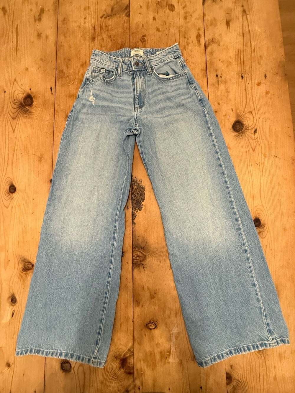 Cotton On Relaxed Wide Jeans Light Blue Distressed Denim - Size 24